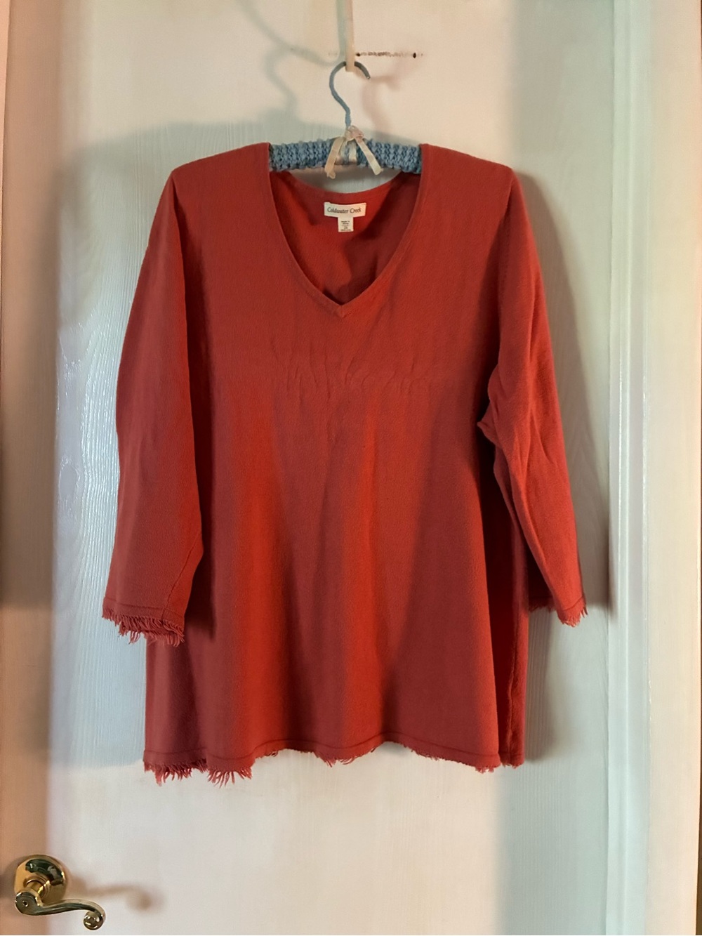 Cold Water Creek Red V-Neck Frayed Hem Women's Top